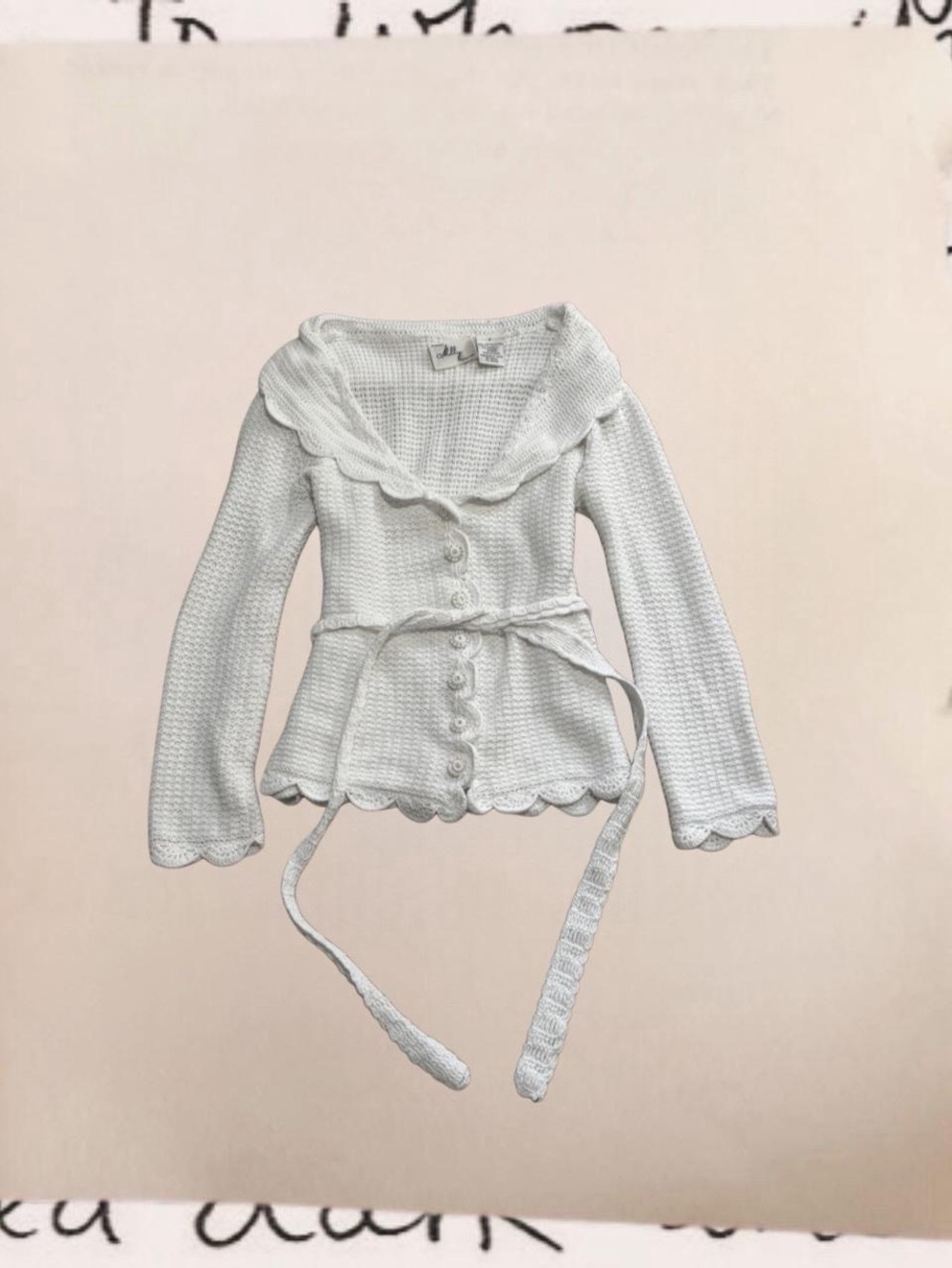 crochet knit sash-tie cardigan with crystal accents